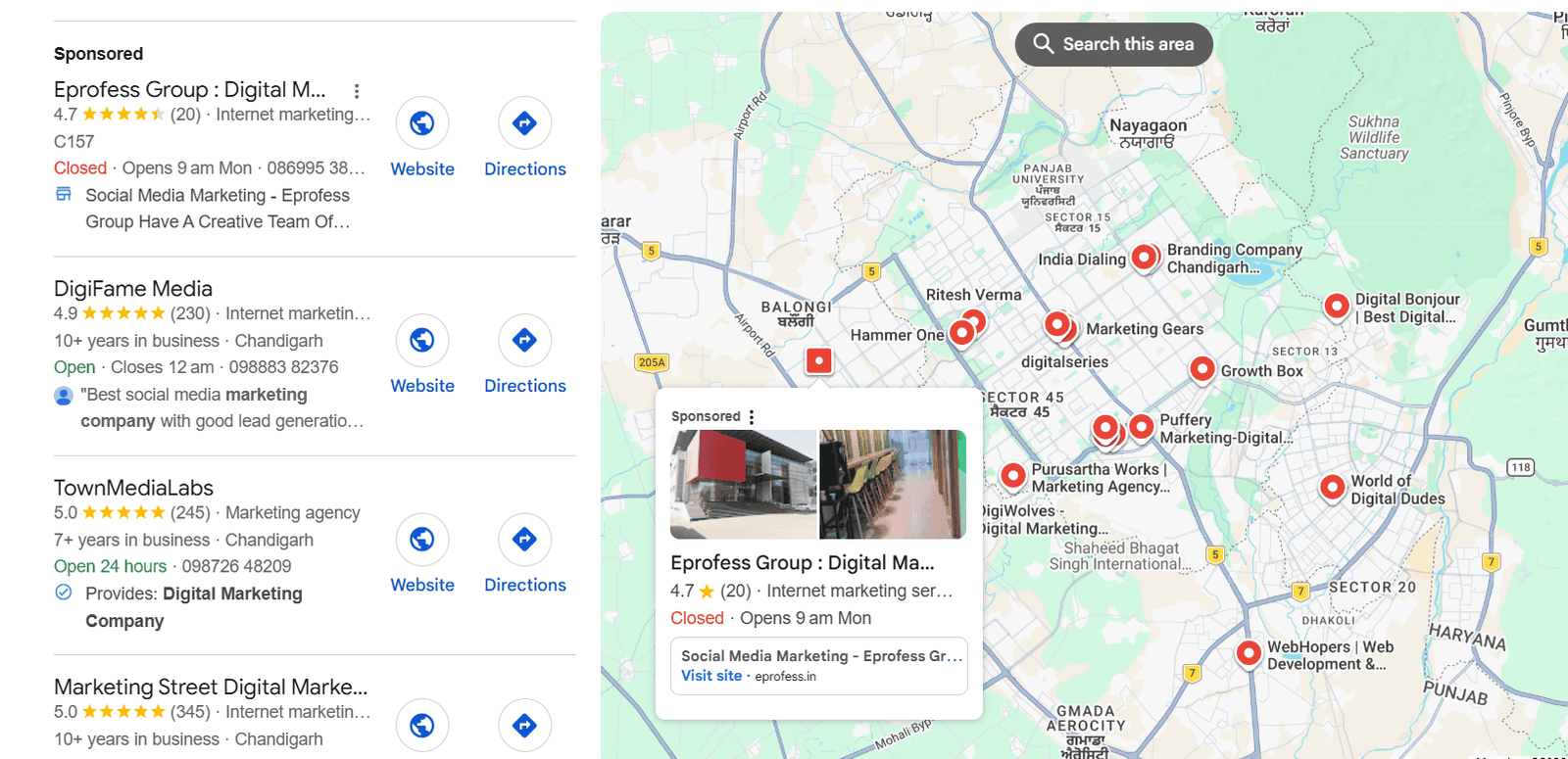 This shows the Google Business Profile in Chandigarh of digital marketing